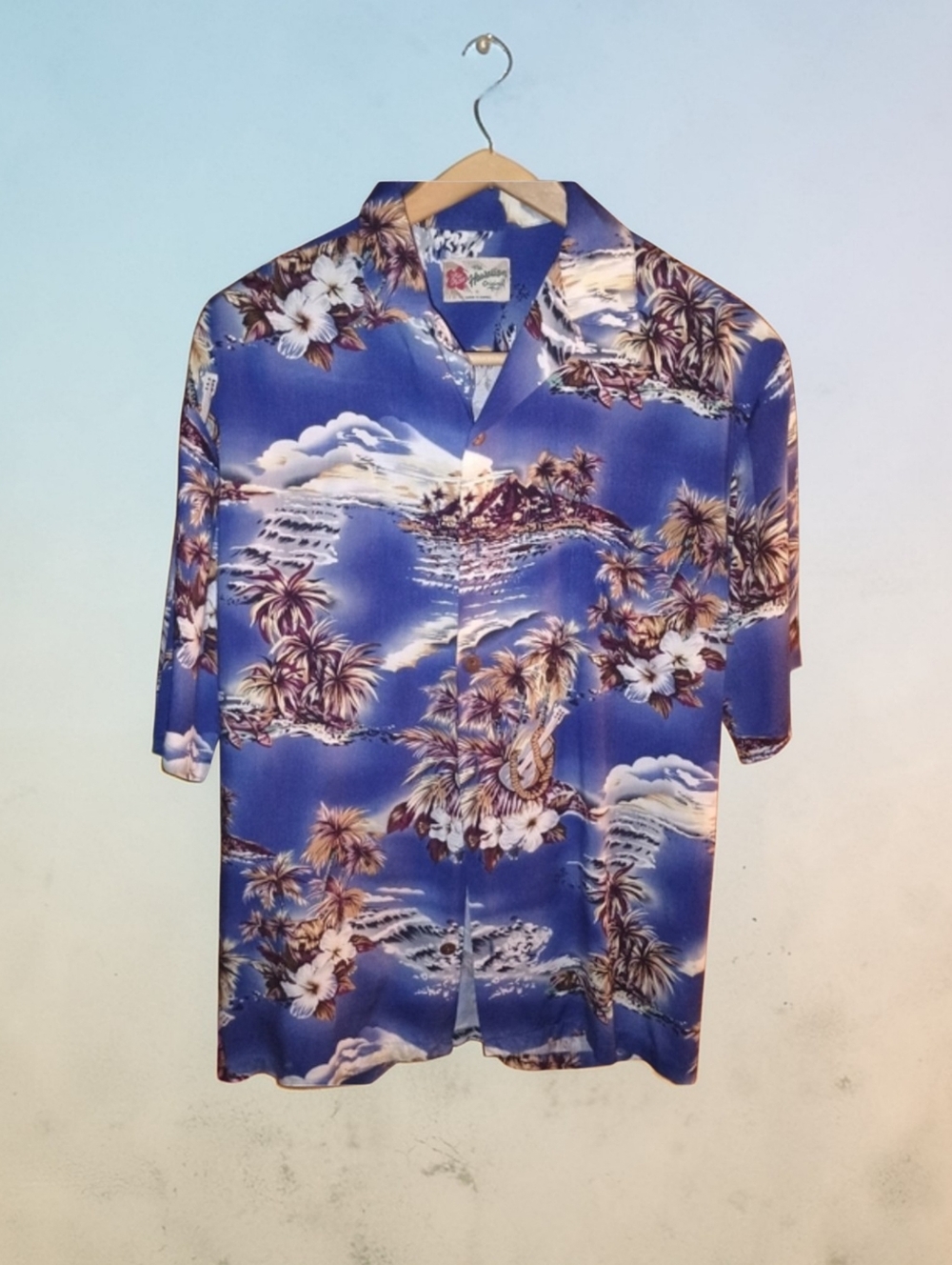 Hilo Hattie Blue and White Island Print Shirt
